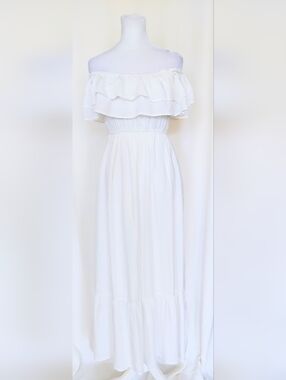Anna-Kaci Off Shoulder Ruffle Empire Maxi Dress White Size Small